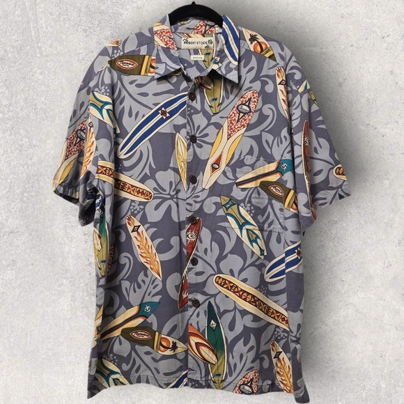 Robert Stock Hawaiian Button Down Surf Board Shirt‎ Short Sleeve Size Medium - Picture 2 of 7